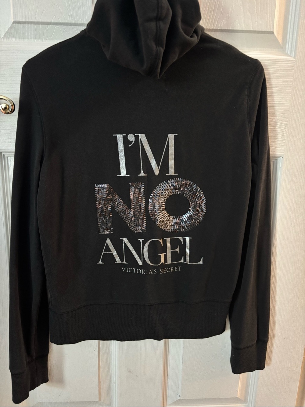Victoria's Secret Y2K Black Zip Up Hoodie "I'M NO ANGEL" Graphic